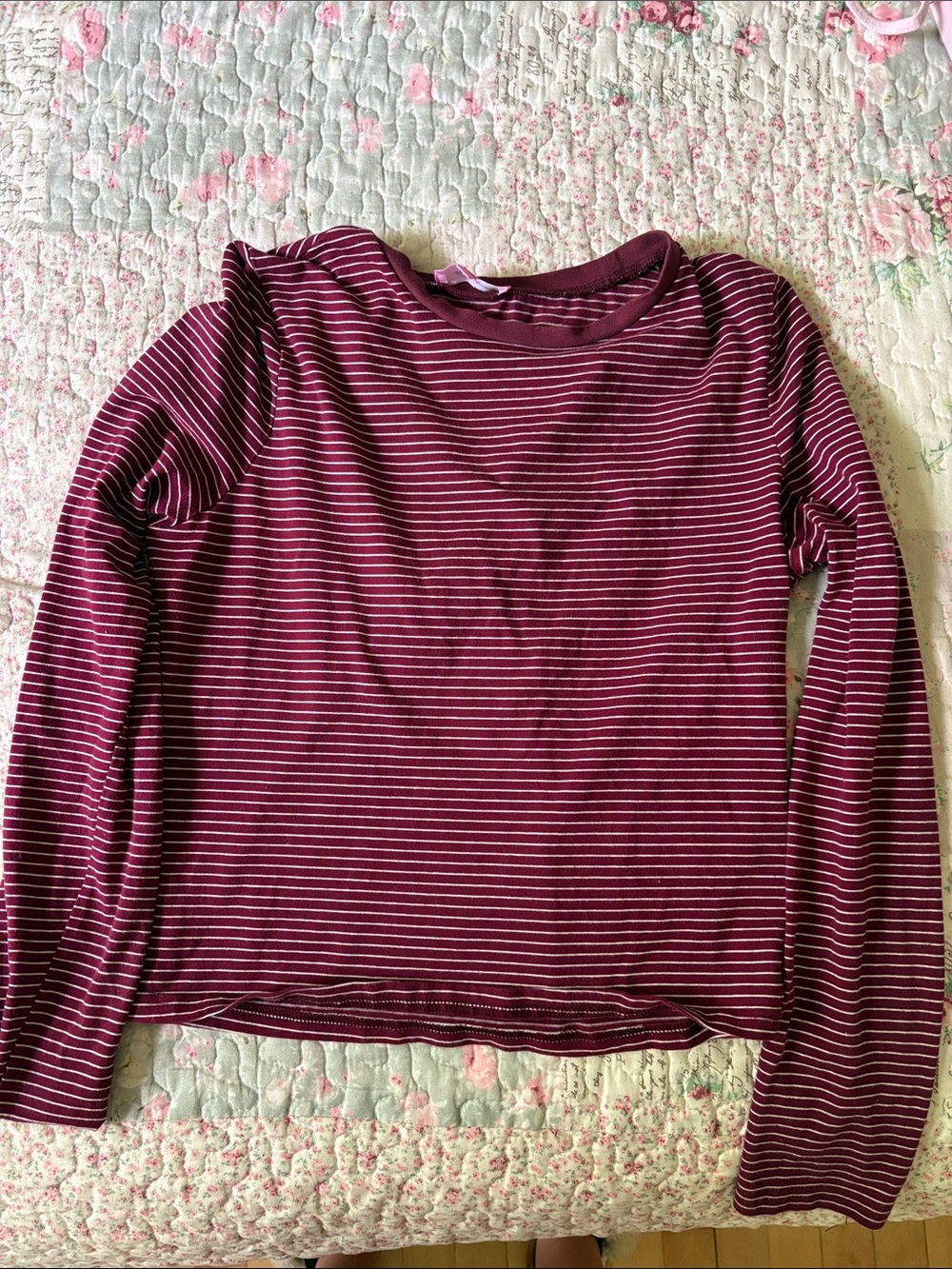 Edikted Burgundy and White Striped Long-Sleeve Top